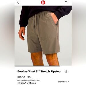 Men’s Lululemon 8” Bowline Shorts; Size XL